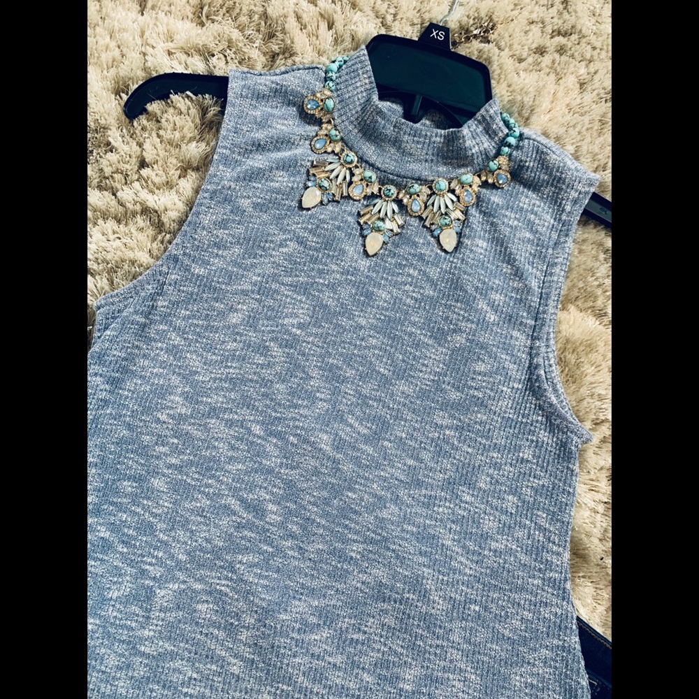 Sleeveless Mock Neck Knit Top in Light Slate Blue